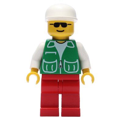 Minifiguur Man, Green Jacket, Red Legs, White Cap uit set 3226