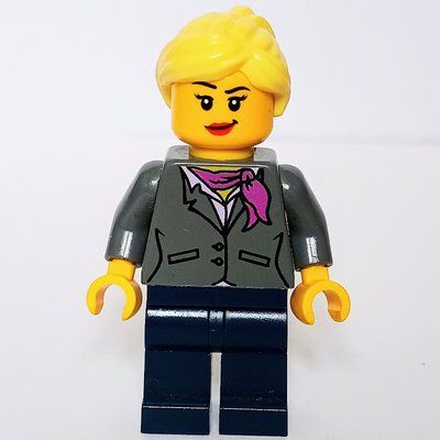 Minifiguur Dark Bluish Gray Torso, Dark Blue Legs, Bright Yellow Hair uit set 21110