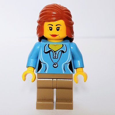 Minifiguur Medium Blue Torso, Dark Tan Legs, Dark Orange Hair uit set 21110