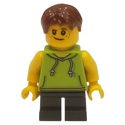 Minifigure Kid, Lime Torso, Dark Green Legs, Dark Brown Hair from set 40347