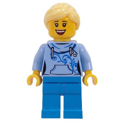Minifigura Bright Light Blue Torso, Dark Azure Legs, Bright Light Yellow Hair del set 40393