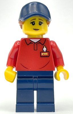 Figurine LEGOLAND Employee, Red Torso, Dark Blue Legs, Dark Blue Cap, Reddish Brown Hair du set 40346