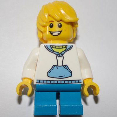 Minifigura Kid, White Torso, Dark Azure Legs, Yellow Hair del set 40166