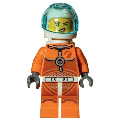 Figurine Astronaut, Woman, Orange Torso and Legs, White Helmet, Trans-Light Blue Visor du set 40345