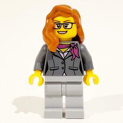 Minifigura Scientist - Dark BLuish Grey Torso, Light Bluish Grey Legs, Dark Orange Hair del set 60228