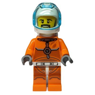 Figurine Astronaut - Orange Torso and Legs, White Helmet, Trans-Light Blue Visor, Moustache du set 60226