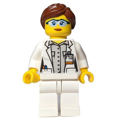 Figurine Scientist - White Torso, Lab Coat, Light Bluish Grey Legs, Reddish Brown Hair du set 40345