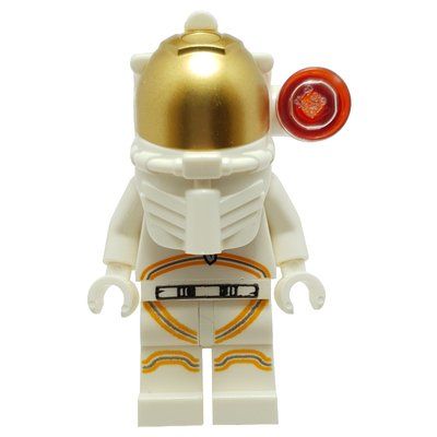 Minifigure Astronaut - White Torso and Legs, Orange Trim, White Helmet, Side Lamp Red del set 60230