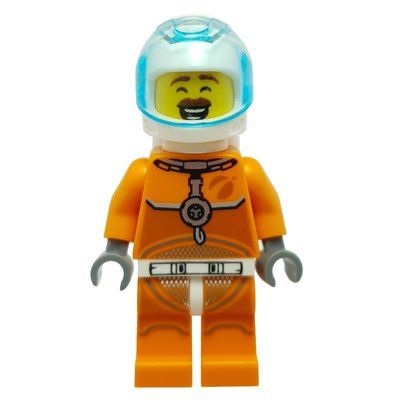 Minifigure Astronaut - Orange Torso and Legs, White Helmet, Trans-Light Blue Visor, Reddish Brown Mustache del set 60230