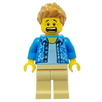Minifigure Dark Azure Torso, Tan Legs, Medium Nougat Hair del set 60230