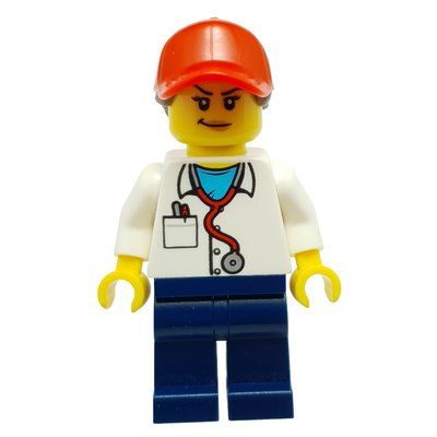 Minifigure Physician - White Labcoat, Dark Blue Legs, Red Cap del set 60230