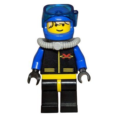 Figurine Diver, Man, Black, Yellow, and Blue Wetsuit with Extreme Team Logo, Blue Helmet with Mask, Airtank du set 6462