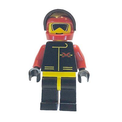 Minifigurka Racer, Extreme Team, Black Jacket, Red Helmet with Flames and Visor, Sunglasses z zestawu 6582