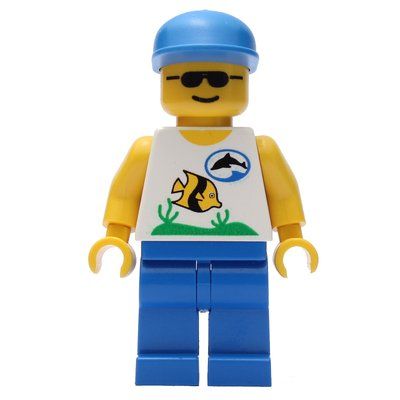Minifigurka Marine Explorer, White Shirt with Fish, Blue Cap, Sunglasses z zestawu 6556