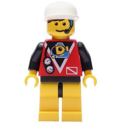 Minifigurka Marine Explorer, Red Shirt with Divers Logo, White Cap, Headset z zestawu 1782