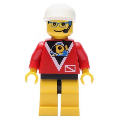 Minifigurka Marine Explorer, Red Shirt with Divers Logo, White Cap, Glasses and Headset z zestawu 1782