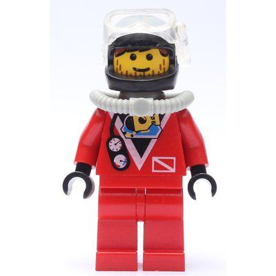 Minifigurka Diver, Man, Red Wetsuit, Black Helmet with Mask, Airtank, Stubble z zestawu 1782