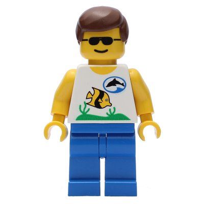 Figurine Marine Explorer, White Shirt with Fish, Brown Hair, Sunglasses du set 6559