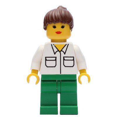 Figurine Woman, White Shirt with Pockets, Green Legs, Brown Hair du set 6326