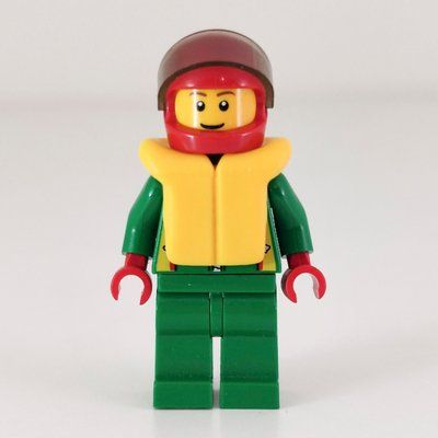 Figurine Racer, Green Jacket with Zipper and Octan Logo, Red Helmet with Visor, Yellow Life Vest du set 7244