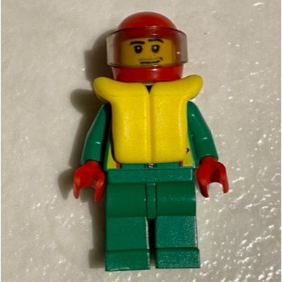Figurine Racer, Green Jacket with Zipper and Octan Logo, Red Helmet with Visor, Yellow Life Vest, Stubble du set 7244