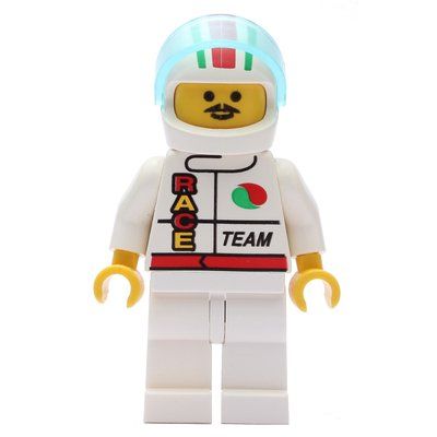Figurine Racer, White Jacket with Octan Logo and 'RACE' and 'TEAM', White Helmet with Stripes and Visor, Moustache du set 6337