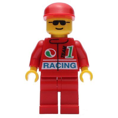 Figurine Racer, Red Jacket with Octan Logo and 'RACING', Red Legs, Red Cap, Sunglasses du set 6337