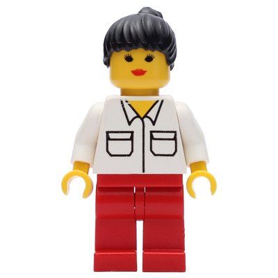 Figurine Woman, White Shirt with Pockets, Red Legs, Black Hair du set 1854