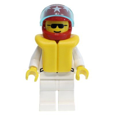 Figurine Racer, White Jacket with 2 Stars, Red Helmet with Stars and Visor, Yellow Life Vest, Sunglasses du set 6334