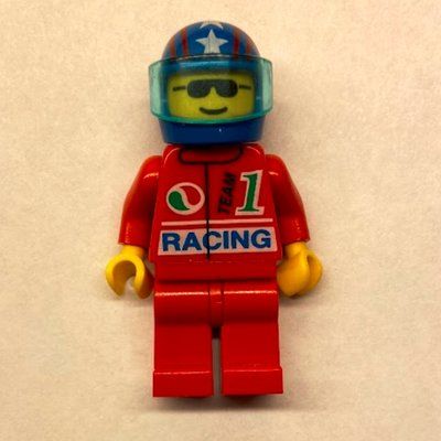 Figurine Racer, Red Jacket with Octan Logo and 'RACING', Blue Helmet with Stars and Visor, Sunglasses du set 6327