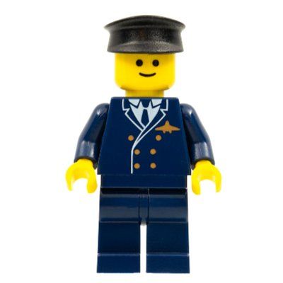 Minifigur Pilot, Dark Blue Suit with Airplane Badge, Black Hat aus Set 7214