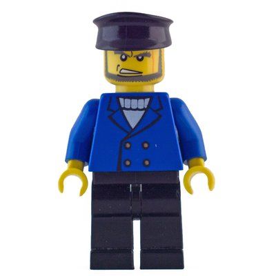 Minifigure Man, Blue Jacket over White Sweater, Black Hat, Beard from set 7045