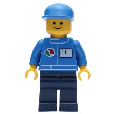 Minifigure Mechanic, Blue Jacket with Octan Logo, Dark Blue Legs, Blue Cap del set 10184