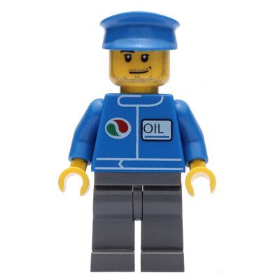 Minifigure Mechanic, Blue Jacket with Octan Logo, Dark Bluish Gray Legs, Blue Hat, Stubble del set 10184
