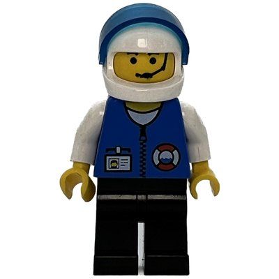Figurine Coast Guard, Blue Jacket with Zipper and ID Badge. White Helmet with Visor, Headset du set 6435