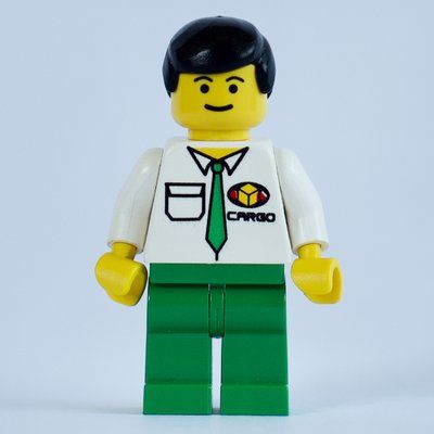 Minifiguur Cargo Worker, White Shirt with Tie, Black Hair uit set 6330