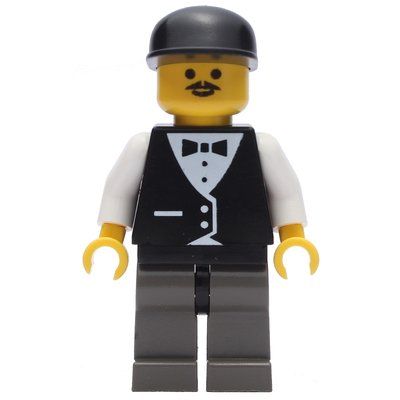 Figurine Man, Black Vest over White Shirt with Tie, Dark Gray Legs, Black Cap, Moustache du set 6713
