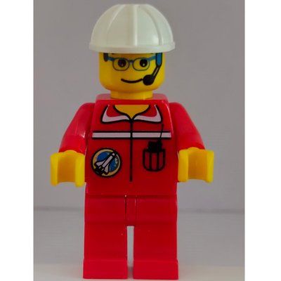 Figurine Space Port Ground Crew, Red Jumpsuit, White Hard Hat, Headset and Glasses du set 6456