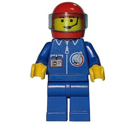 Minifigure Launch Command Pilot, Blue Jumpsuit, Red Helmet with Visor, Headset del set 6336