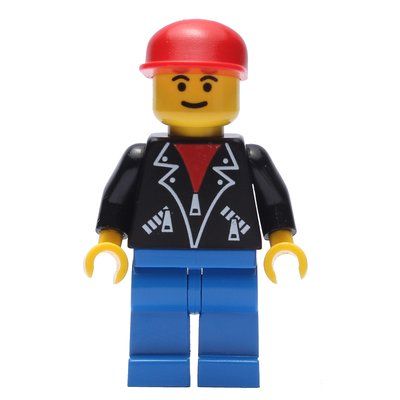 Figurine Man, Open Black Jacket over Red Shirt, Blue Legs, Red Cap du set 6464