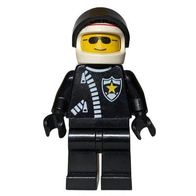 Figurine Policeman, Black Jacket with Zipper and Badge, White Helmet with 'POLICE' and Black Visor, Sunglasses du set 6549
