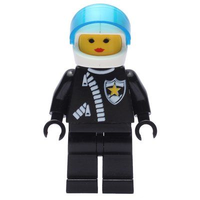 Figurine Policewoman, Black Jacket with Zipper and Badge, White Helmet with Trans-Dark Blue Visor du set 6464