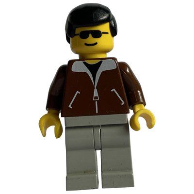 Figurine Man, Brown Jacket, Light Gray Legs, Black Hair, Sunglasses du set 1256