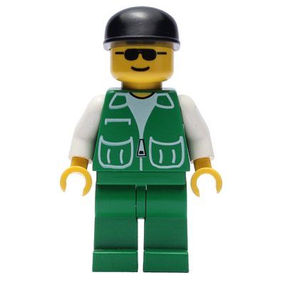 Minifigure Man, Green Jacket, Green Legs, Black Cap, Sunglasses del set 6468