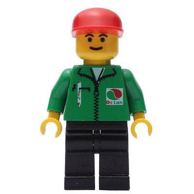 Minifigurka Man, Green Jacket with Zipper and Octan Logo, Red Cap z zestawu 6548