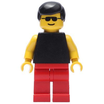 Minifigurka Man, Black Tank Top with Yellow Arms, Red Legs, Black Hair, Sunglasses z zestawu 6548