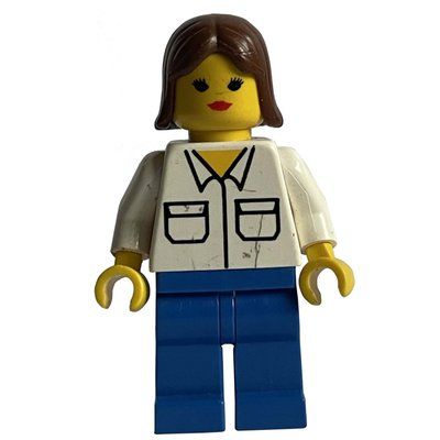 Figurine Woman, White Shirt with Pockets, Blue Legs, Brown Hair du set 1255