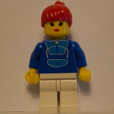 Minifigure Woman, Blue and White Jogging Suit, Red Hair del set 1254