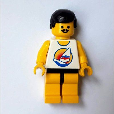 Figurine Man, White Tank Top with Windsurfer, Yellow Legs, Black Hair, Moustache du set 6489