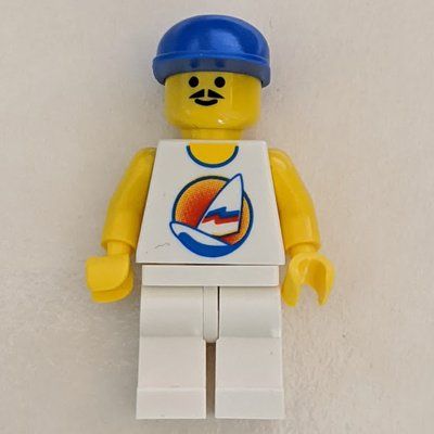 Figurine Man, White Tank Top with Windsurfer, White Legs, Blue Cap, Moustache du set 6414
